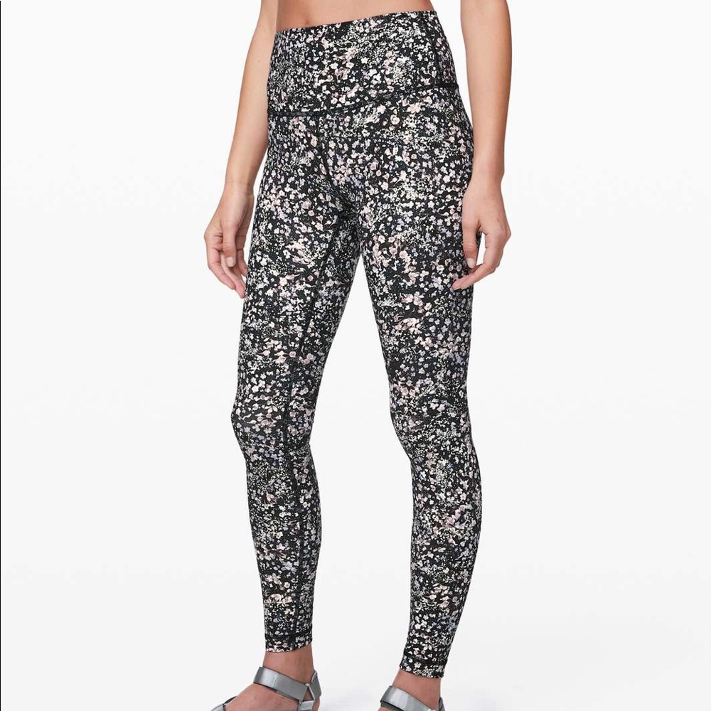 Lulu lemon black pink purple floral leggings